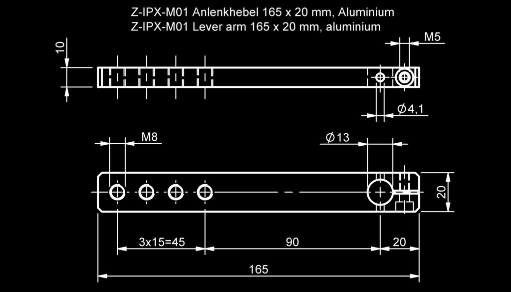 Zubehör Sensormontage Z-IPX-M01 Anlenkhebel 165 x 20 mm zur Anlenkung mit (Kugel-) Gelenkkopf