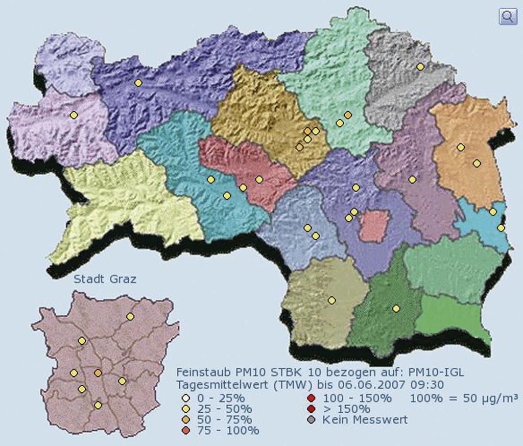 PM 10 -Messnetz in der Steiermark (Stand 31.12.2006) In den folgenden Übersichtstabellen werden die PM 10 -Messwerte in der Steiermark seit Beginn der Messungen dargestellt.