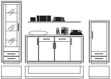 Kombinationsvorschläge BIANCO Wohnkombination N 5726 / N 5926 bestehend aus: N 5160L Vitrine 1439,00 1483,00 N 5025 Sideboard 1674,00 1723,00 N 5065R Schrank 1045,00 1076,00 N 5275 Wandboard 180,00