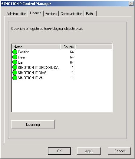 Lizenzschlüssel UohneU SCOUT auf das Gerät übertragen Im SIMOTION P Control Manager wählen Sie die Lasche License.