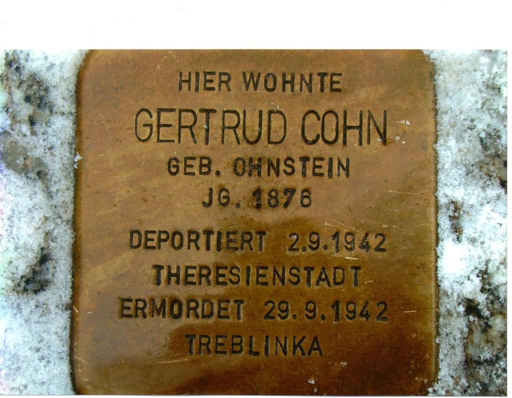 3. Geschichtswerkstatt Gertrud Cohns Schicksal in Nazi-Deutschland Im April 2012 wurden vor dem Grundstück Nikolsburger Platz 4, direkt gegenüber unserer Schule, 11