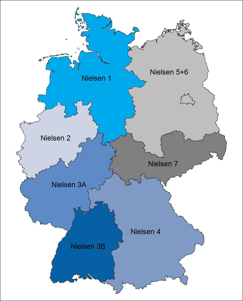 After Sales 2018: Definition Nielsengebiete Nielsengebiete fassen die 16 Bundesländer Deutschlands in 7 Regionen