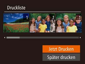 228 Drucken von Bildern in der Druckliste (DPOF) Fotos Filme Wenn der Druckliste Bilder hinzugefügt wurden (= 223 = 227), wird dieser Bildschirm angezeigt, sobald Sie die Kamera an einen