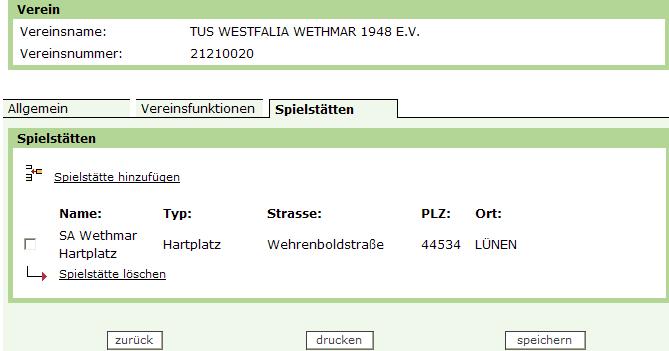 Schaltleiste Spielstätten Hier sind keine Veränderungen möglich.