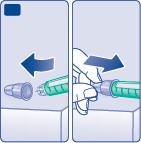 Sobald die Nadel bedeckt ist, drücken Sie die äußere Nadelkappe sorgfältig fest und schrauben Sie dann die Nadel ab.