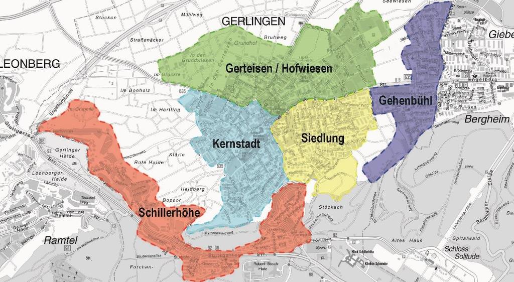 8 ISEK Gerlingen Ergebnisse der Bürgerbefragung Karte mit Stadtteilgrenzen Zusammensetzung der Stichprobe Befragung Stadt Gerlingen *, ab 16 J.