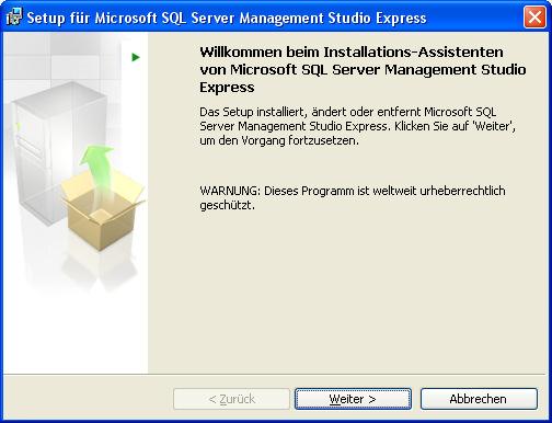 Schritt 3: Installation von MS SQL Server 2005 Management Studio Express Um