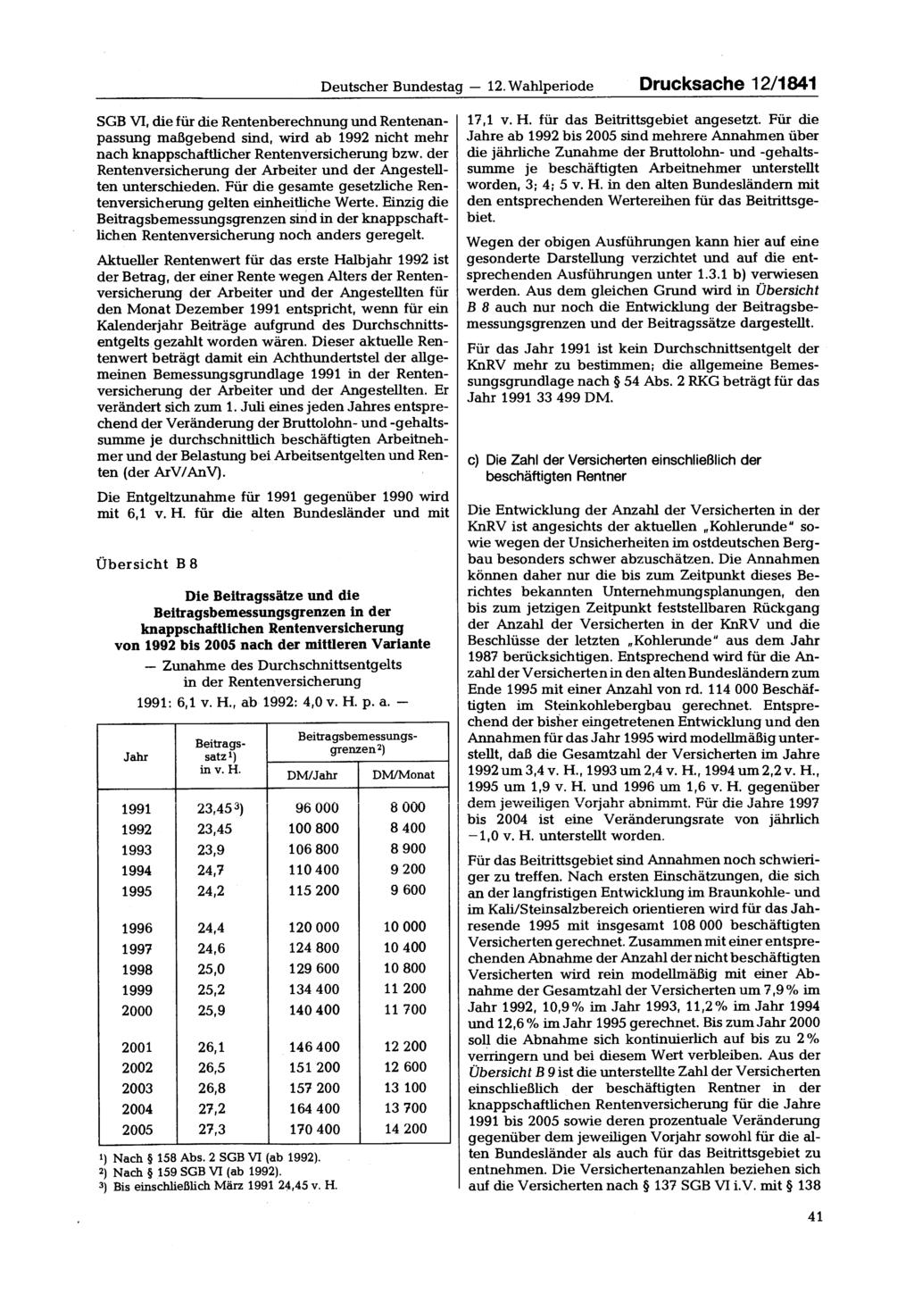 Deutscher Bundestag 12. Wahlperiode Drucksache 12/1841 SGB VI, die für die Rentenberechnung und Rentenanpassung maßgebend sind, wird ab 1992 nicht mehr nach knappschaftlicher Rentenversicherung bzw.