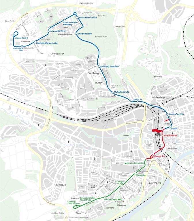 1. Übersicht Gesamtmaßnahme April 2016 Folie 3 Linie 2: zentrale Stadtentwicklungsachse zwischen den Bildungseinrichtungen auf dem Kuhberg und den Forschungs- und Wissenschaftszentren auf dem Oberen
