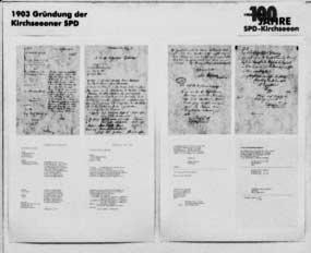 Ausstellungstafeln 1 und 2 1903 die Gründung der Kirchseeoner SPD Die Urkunden und die Transkription fi nden Sie auf