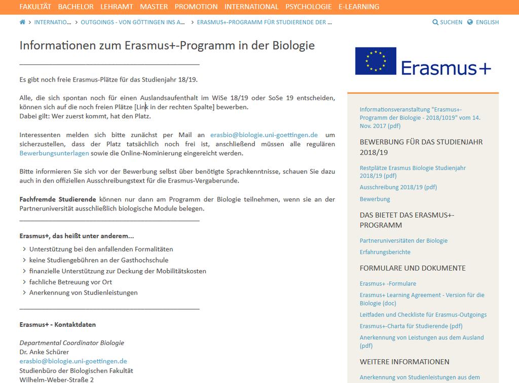 Erasmus+-Informationen der Biologie http://biologie.uni-goettingen.