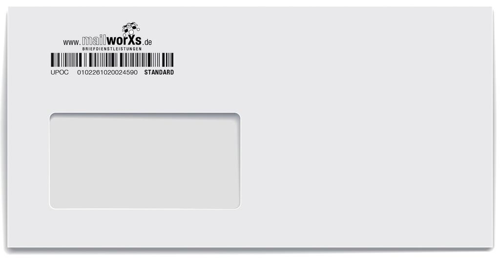 Kuverts mit Freimachungs-Aufdruck Kuverts nur mit Barcode-Aufdruck Statt mit einem Label können Sie uns Ihre Briefsendungen auch mit aufgedrucktem Barcode übergeben.