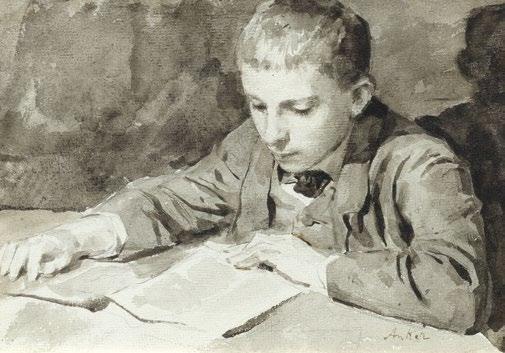 3001 3001* ALBERT ANKER (1831 Ins 1910) Recto: Lesender Knabe. Grisaille-Aquarell auf Papier. Verso: Landschaft. Aquarell auf Papier.