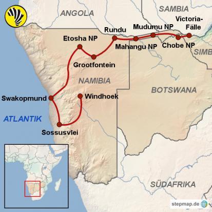 NAMIBIA BOTSWANA SIMBABWE Chamäleon Partnerreise Namibia Botswana Caprivi 15 Tage Hotel- und Lodge-Rundreise ab/bis