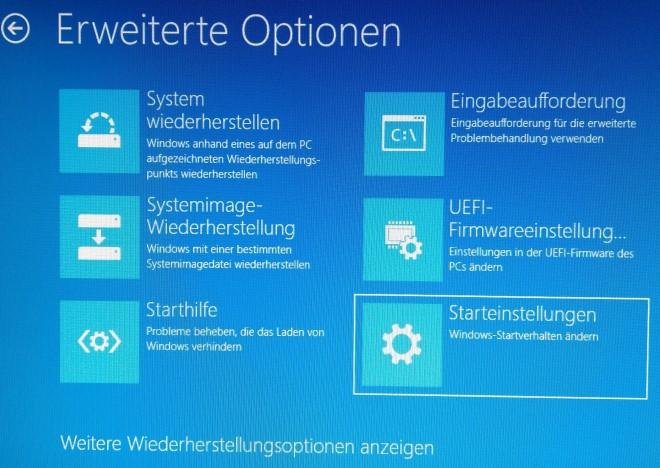 Klicken Sie dann auf Problembehandlung \ Erweiterte Optionen \