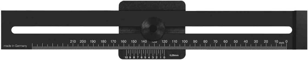 Leichtmetall-Streichmaß mit Gradmesser Light metal marking gauge with protractor Kombination aus Streichmaß und Gradmesser und dadurch sehr vielseitig einsetzbar Ablesung 0,1 mm / 1 aus gehärtetem