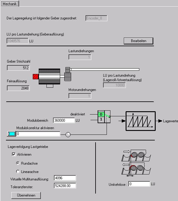 6.4 Einstellungen Lageregler und Einfachpositionierer 6.4.1.1 Mechanik Die Mechanikeinstellungen wurden schon bei der Inbetriebnahme durchgeführt.