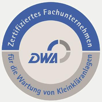 Wir können Ihnen diesen Service bieten, denn die utp service GmbH ist durch die DWA für die Wartung von Kleinkläranlagen zertifiziert.