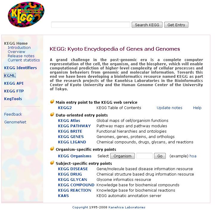 KEGG KEGG (Kyoto Encyclopedia of Genes and Genomes) besteht aus mehreren Datenbanken.