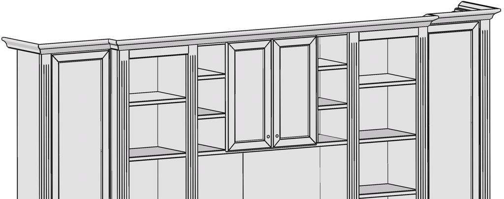 Kranzüberstand 12 cm 1 x 158 V 627 Regalkorpus 12R 3 x 1270 Schubkastenpaar 2 x K022 Holztürenpaar 3 x F045 Klarglastür links... 1 x L_N044 Klarglastür rechts.