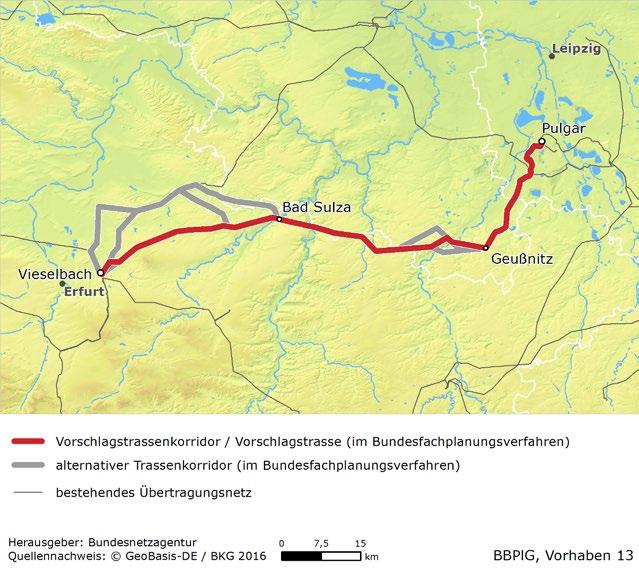 38 BUNDESNETZAGENTUR BBPLG-MONITORING Vorhaben 13 Pulgar Vieselbach Das Vorhaben 13 sieht den Neubau einer zweisystemigen 380-kV-Leitung in bestehender Trasse von Pulgar nach Vieselbach vor.