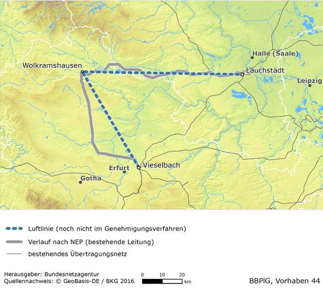 94 BUNDESNETZAGENTUR BBPLG-MONITORING Vorhaben 44 Lauchstädt Wolkramshausen Vieselbach Von Lauchstädt über Wolkramshausen und den neuen Standort Ebeleben nach Vieselbach wird eine neue 380-kV-