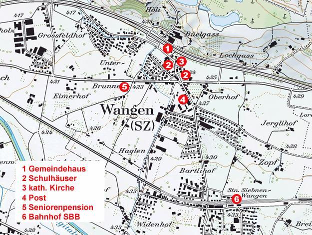 Wangen Politische Gemeinde Die politische Gemeinde umfasst die Ortschaften Wangen und Nuolen sowie einen Ortsteil von Siebnen.