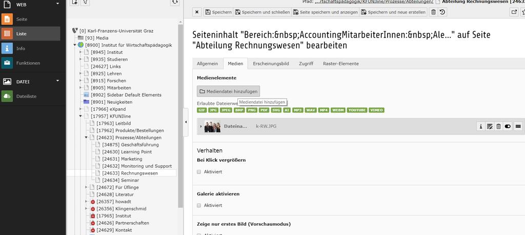 Hier können nun jene Dateien ausgewählt werden, die vorher