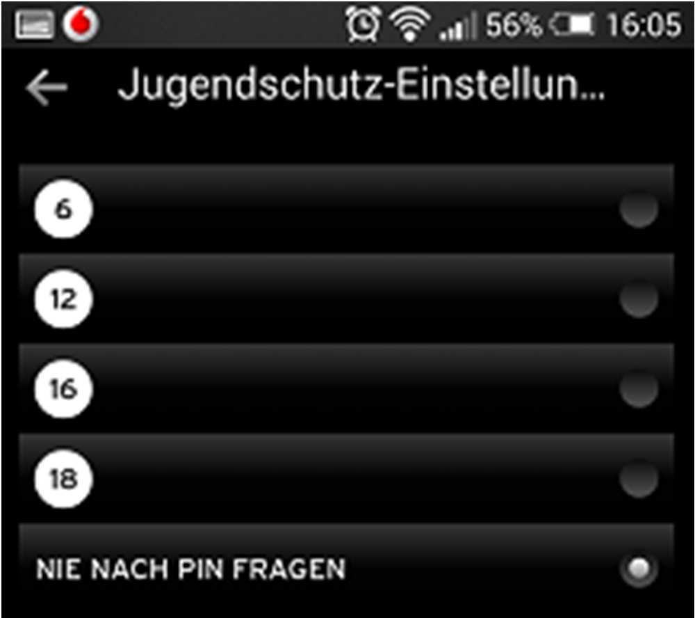 Horizon TV Android-App Benutzerhandbuch 16 Abbildung: Jugendschutz-Bildschirm 12e.