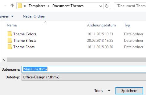 Designs aufrufen. Möchten Sie anstelle des Designs Office ein selbst erstelltes Design für alle neuen Dokumente verwenden, wählen Sie das eigene Design aus.