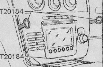 Fahrzeuge mit Radio: Stecken sie die Abziehvorrichtung T20184 in die Entriegelungsschlitze bis sie einrasten. Folgen sie der Zeichnung.
