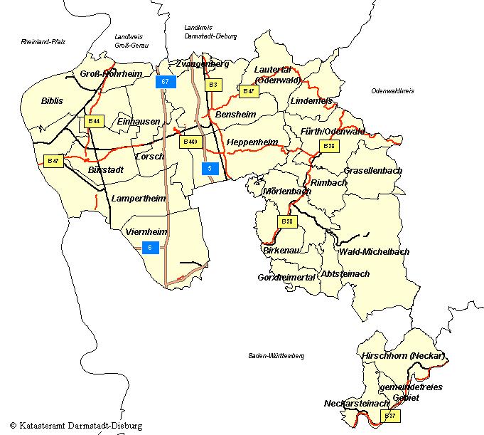 Zuständigkeitsbereich Kartographische Übersicht Beschreibung Das Zuständigkeitsgebiet des THW Ortsverband Bensheim erstreckt sich auf das