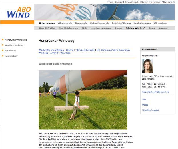 Wind-Website Anzeigen Führungen Teilnahme an