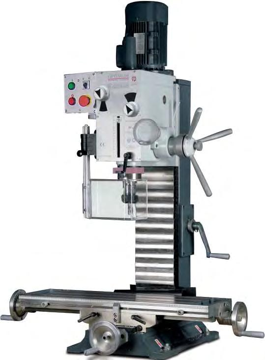 Bohr- Fräsmaschinen F 40 E Bohr- Fräsmaschine OPTIMUM Mit Schaltgetriebe und Geschwindigkeiten, Rechts- Linkslauf Schwere, massive Gussausführung Nachstellbare Keilleisten Sehr grosser