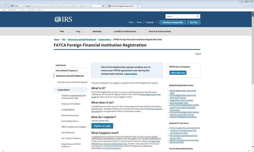 2 Registrierung für die Verfahren CRS und Für die Übermittlung von meldepflichtigen Daten im Sinne des CRS- bzw. FACTA-Abkommens an das BZSt wird das Vorhandensein einer Zertifikatsdatei bzw.