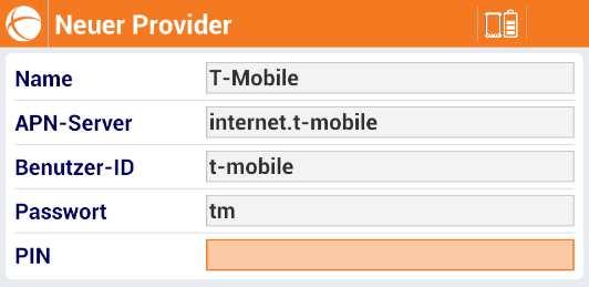 Im darauffolgenden Fenster können Sie alle wesentlichen Einstellungen des Providers sowie die PIN der verwendeten SIM-Karte eingeben.