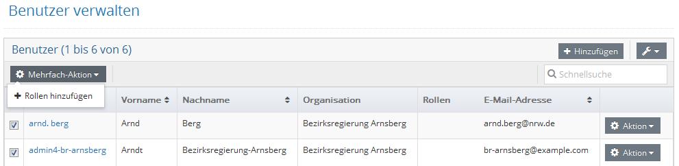 Schritt 12 - ab Schließen Sie die Zuordnung der Rollen durch Klick auf Aktionen ausführen Rolle(n) mehreren Benutzern gleichzeitig hinzufügen Schritt 13 - Wählen Sie im Hauptmenü Benutzer und Rollen