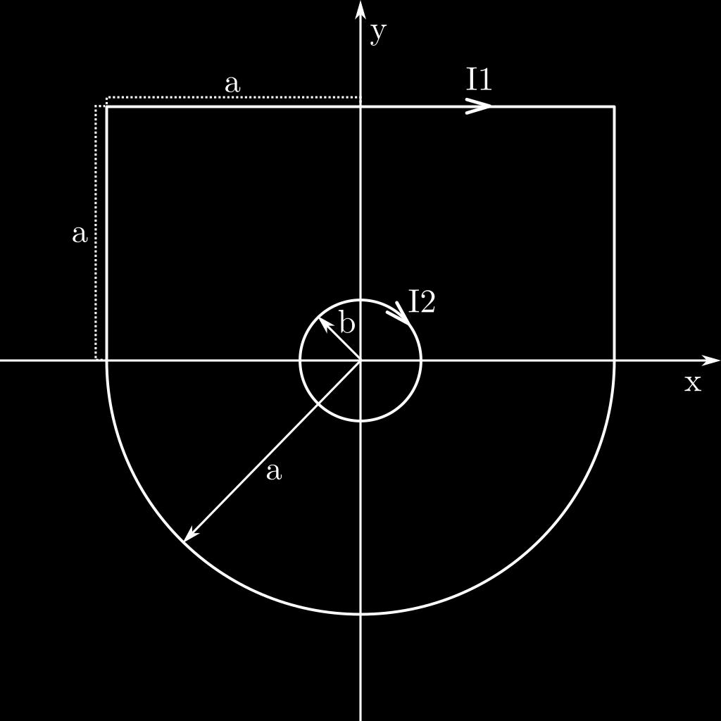 3. Magnetostatik Gegeben seien zwei Leiterschleifen angeordnet wie in Abb. 3 zu sehen.