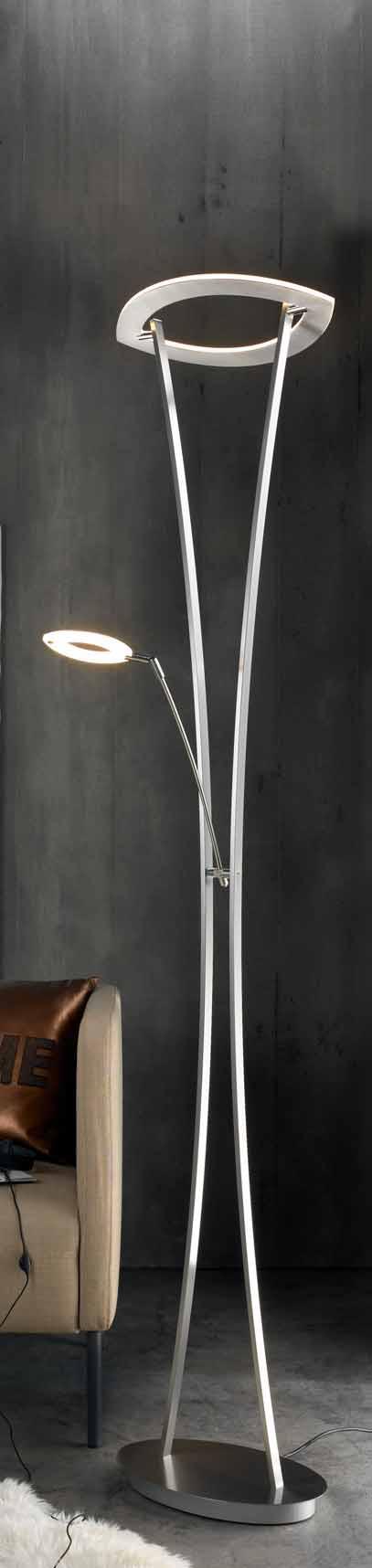 , Nickel matt/aluminium matt/acrylglas weiß satiniert, 6W LED/2700 Lumen, extern dimmbar, höhenverstellbar, B