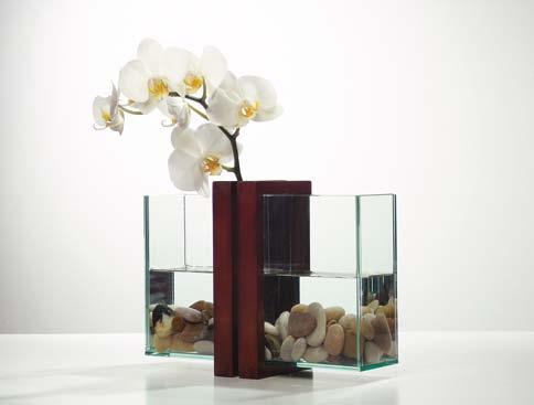 Vase 280 x 110 x 210 mm, Glas, Holz vase,