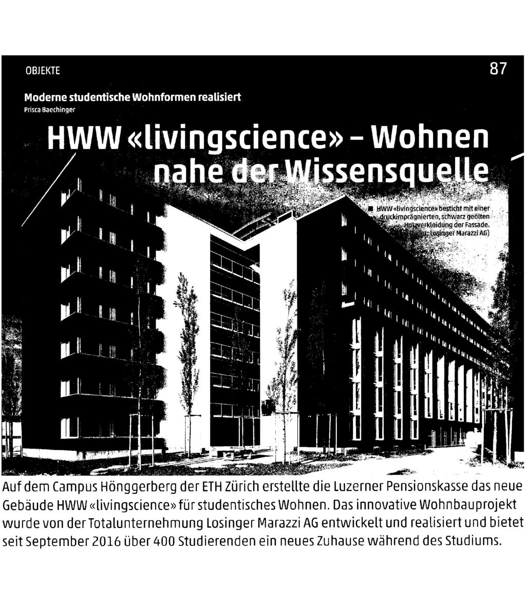 OBJEKTE 1 Moderne studentische Wohnformen realisiert Prisca Baechinger HWW «livingscience» - Wohnen 1 1 nahe der Wissensquelle Hvgw«iivingscience» besticht mit