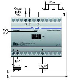 1RCEMT230i Einphasen Wechslstromzähler an Stromwandleranschluss Auswahl der Wandlerübersetzung und der Ausgangsimpulsfolge mittels der entsprechenden DIP- Schalter.