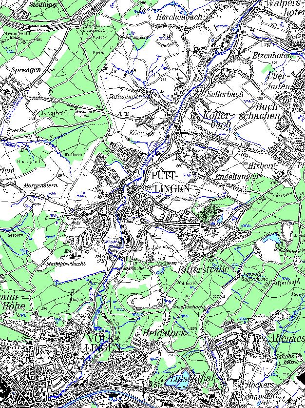 Abbildung 5-11: Unteres Einzugsgebiet des Köllerbaches mit Messstandorten in Völklingen und Püttlingen