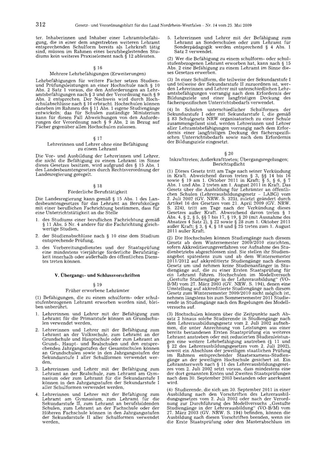 312 Gesetz- und Verordnungsblatt für das Land Nordrhein-Westfalen - Nr. 14 vom 25. Mai 2009 ter.
