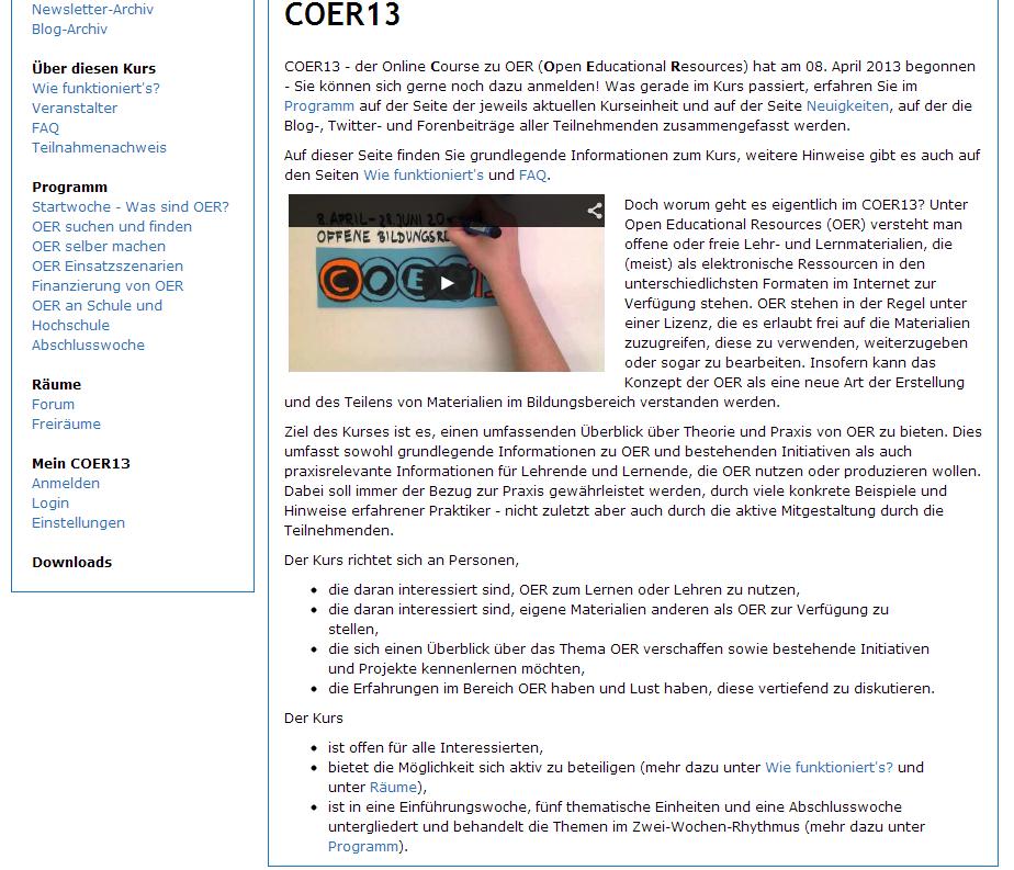 COER13 der Online Course zu OER 12 Kurswochen (08.