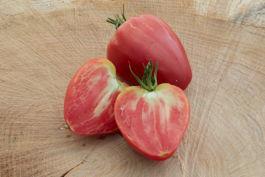 Fleischtomaten Riehen Fleischige, herzförmige rote Tomate mit bis zu 700 g schweren Früchten.