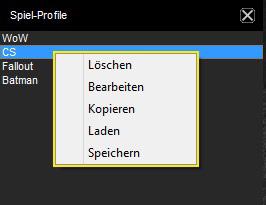 Löschen: Löscht dieses Profil. Bearbeiten: Erlaubt die Änderung des Namens. Kopieren: Kopiert das Profil, so dass auf seiner Basis ein ähnliches Profil erstellt werden kann.