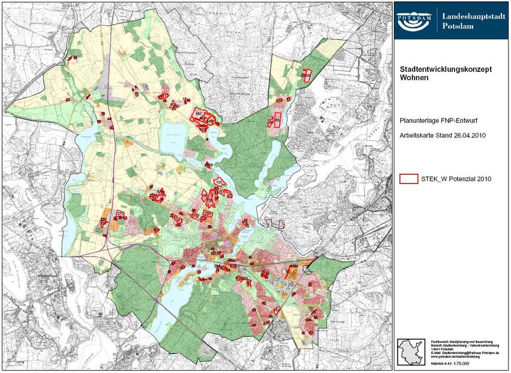 Quelle: Landeshauptstadt Potsdam, Bereich Stadtentwicklung, Verkehrsentwicklung Abb. III.3: Stadtentwicklungskonzept Wohnen (Arbeitskarte Stand 26.04.