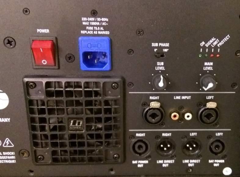 Bedienungsanleitung 1 2 1 POWER-Schalter 2 Strom-Anschluss 3 SUB LEVEL (Regler für Bass) 4 MAIN LEVEL (Hauptregler) 3 4 5 XLR-Eingang (für Audioquelle) 6 CINCH-Input (für Audioquelle) 7 SAT POWER OUT