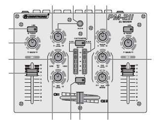 mit AUX-/Cinch-Kabel (rot/weiss 3,5mm-Klinkenausgang, C/D) mit Audioquelle (z.b. Laptop, MP3-Player...) verbinden (2 Kabel inkl.), bei DJ Mixer bei den Line/Phono- Eingangsbuchsen (6) anschliessen 5.
